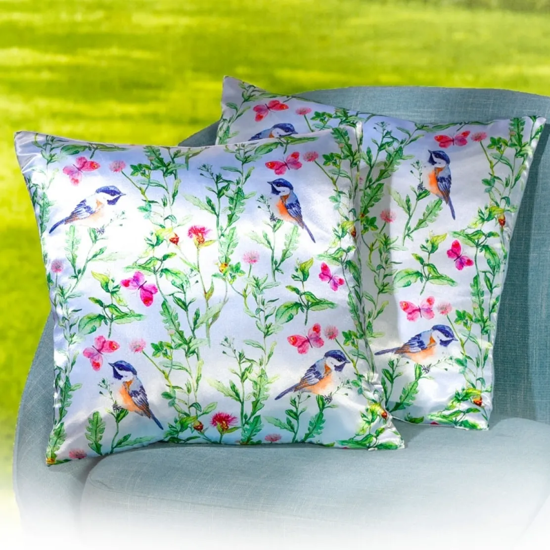 2 housses satin oiseaux