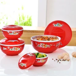 4 plats micro-ondes rouges