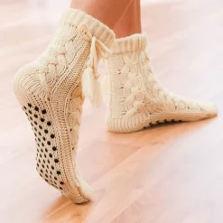 Chaussettes tricot antiglisse : Bordeaux ou Beige