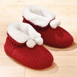 Chaussons pompons rouge