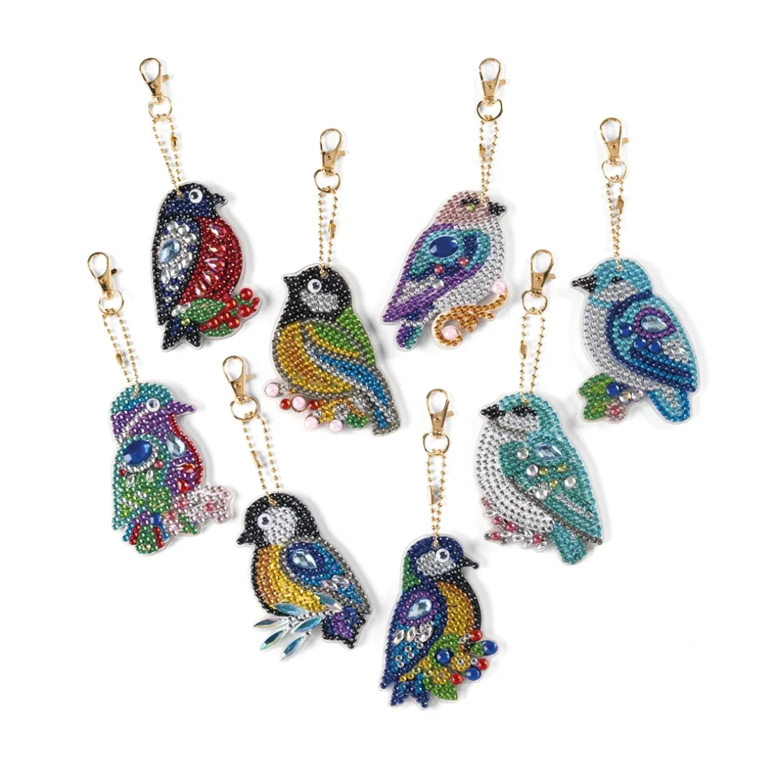 Kit broderie diamant 8 porte-clefs oiseaux
