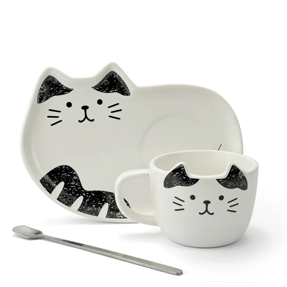 LOT DE 2 ASSIETTES ET TASSES CHAT