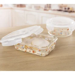 Lot de 3 boîtes borosilicate fleuries