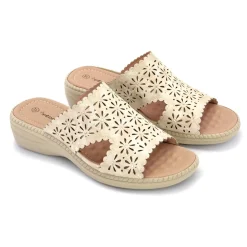 Mules détails ajourés/strass beige