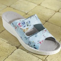 Mules fleuries Blanc ou Bleu