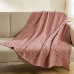 Plaid gaufrette kaki ou rose