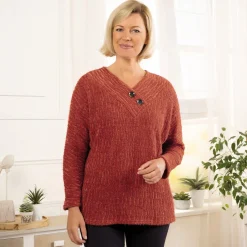 Pull poilu chenille brique