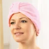 Turban sèche-cheveux rose
